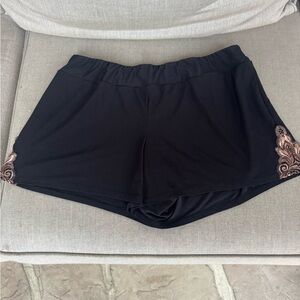 Soma, Black Pajama Shorts with Embroidered Accents, Size Medium